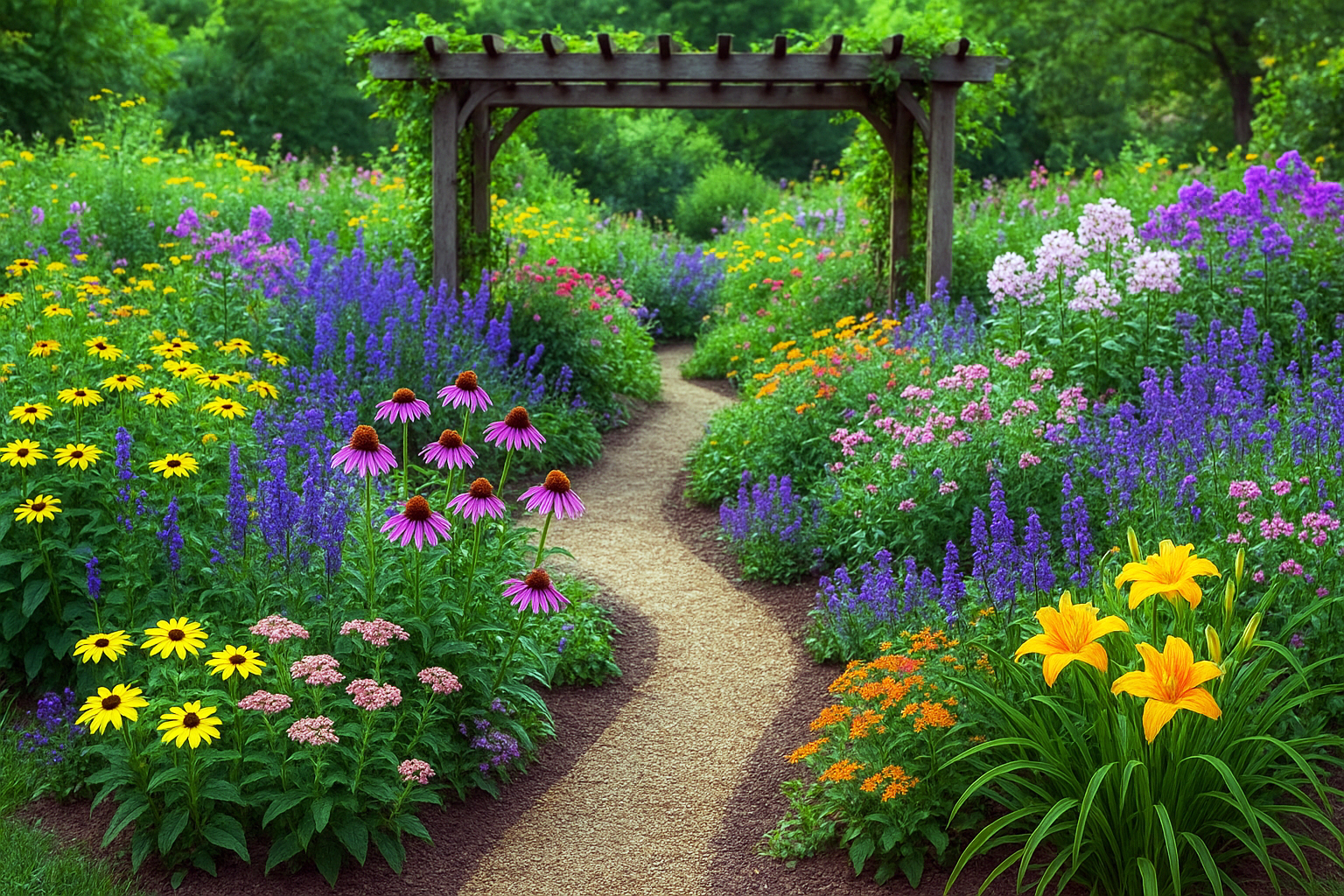 A flowering perennial garden